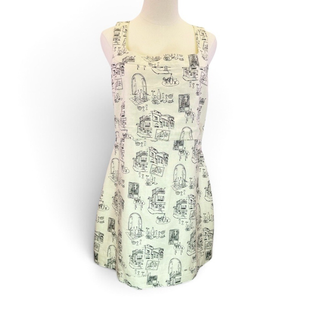 Abercrombie & Fitch Linen Blend European Cafe Print Mini Dress Womens Size L